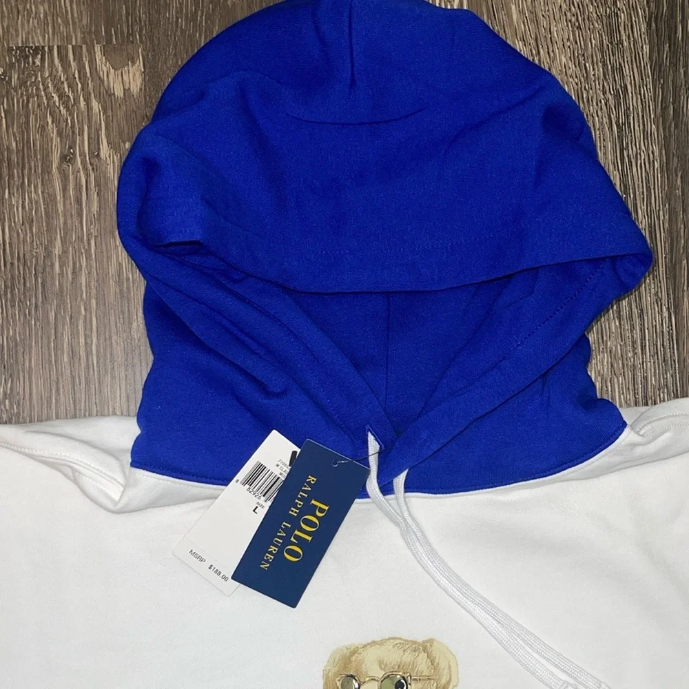 Polo Ralph Lauren Hoodie; Polo Bear -orange/green sleeves w/blue hood Size: L - Picture 5 of 7